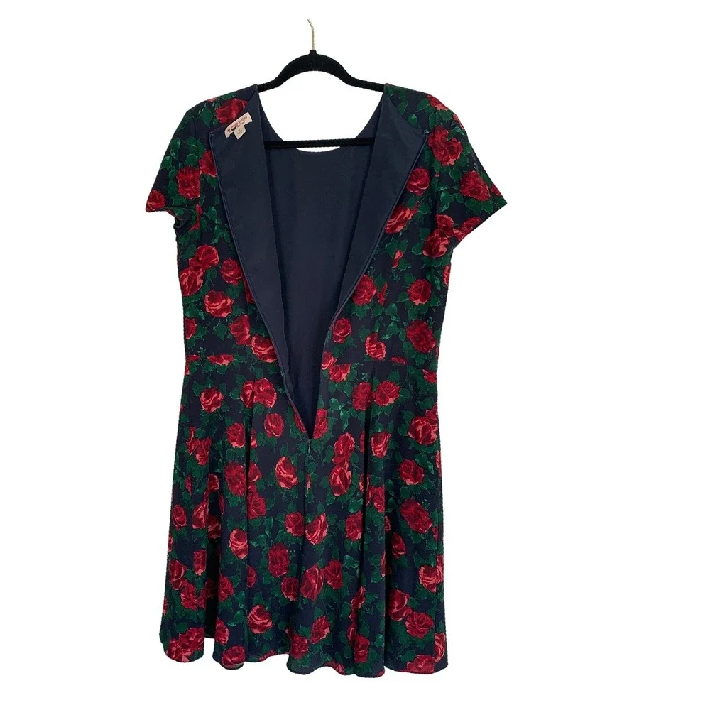 Brooks Brothers Red Fleece Silk Floral Dress Fit Flare Short Sleeve Size 14